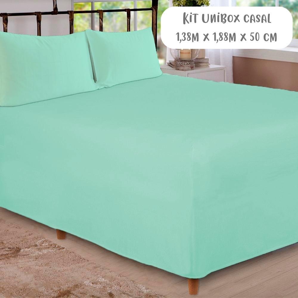 Jogo de Lençol 3 Peças Box Conjugado Unibox Casal Verde Arrumadinho Enxovais